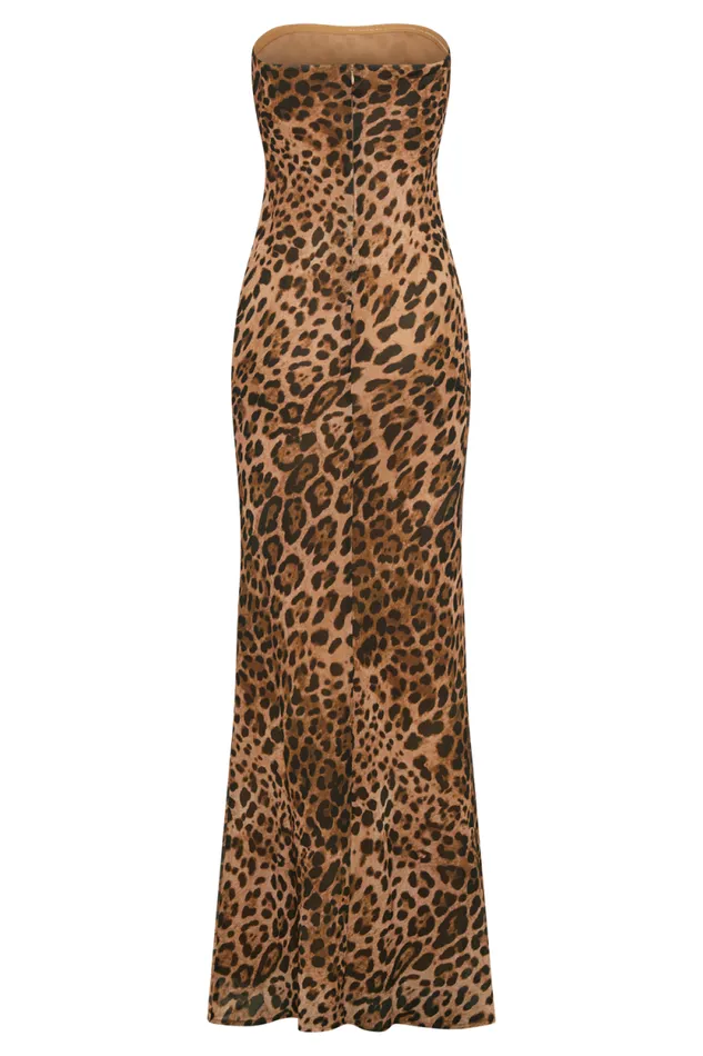 Women Meshki Dresses Breanna Strapless Chiffon Maxi Dress 8211 Leopard Print