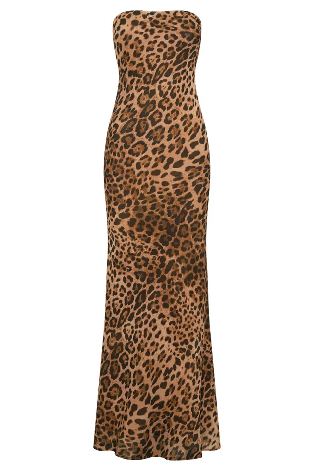 Women Meshki Dresses Breanna Strapless Chiffon Maxi Dress 8211 Leopard Print