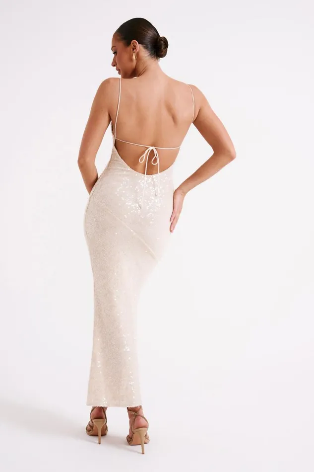 Women Meshki Dresses Brianna Sequin Maxi Dress 8211 Cream