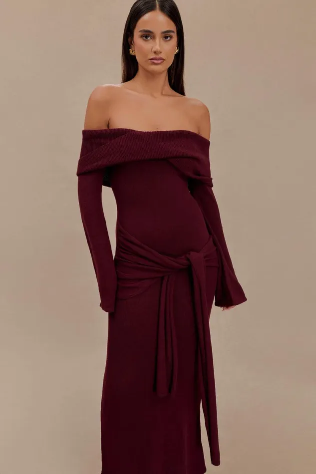 Women Meshki Dresses Cameron Off Shoulder Tie Maxi Dress 8211 Merlot