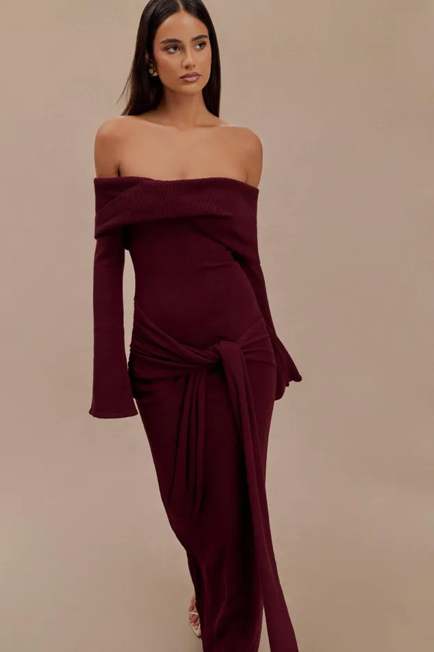 Women Meshki Dresses Cameron Off Shoulder Tie Maxi Dress 8211 Merlot