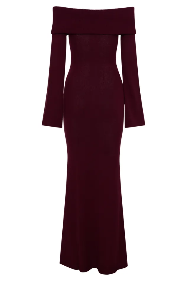 Women Meshki Dresses Cameron Off Shoulder Tie Maxi Dress 8211 Merlot