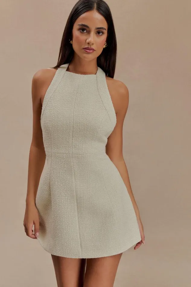 Women Meshki Dresses Carina Boucle Halter Mini Dress 8211 Ivory