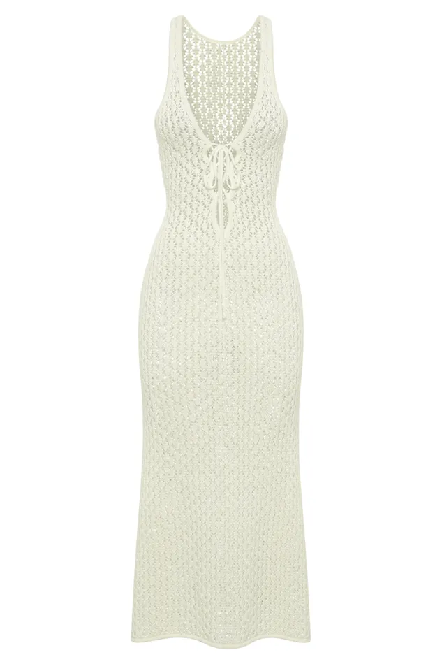 Women Meshki Dresses Cordelia Crochet Fishtail Midi Dress 8211 Ivory