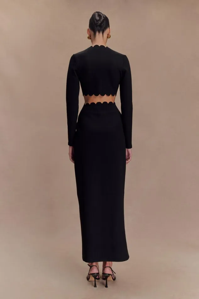 Women Meshki Dresses Cynthia Scalloped Halter Maxi Dress 8211 Black