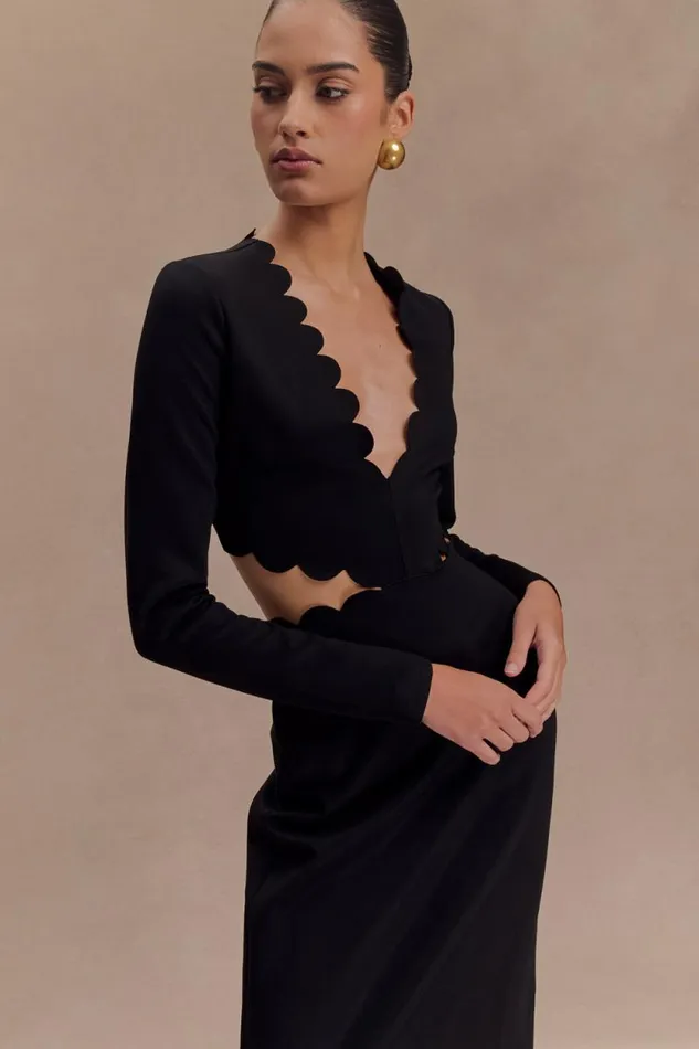 Women Meshki Dresses Cynthia Scalloped Halter Maxi Dress 8211 Black