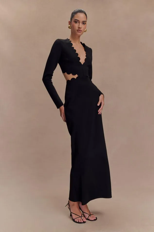 Women Meshki Dresses Cynthia Scalloped Halter Maxi Dress 8211 Black