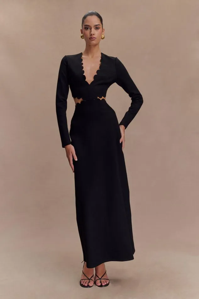 Women Meshki Dresses Cynthia Scalloped Halter Maxi Dress 8211 Black