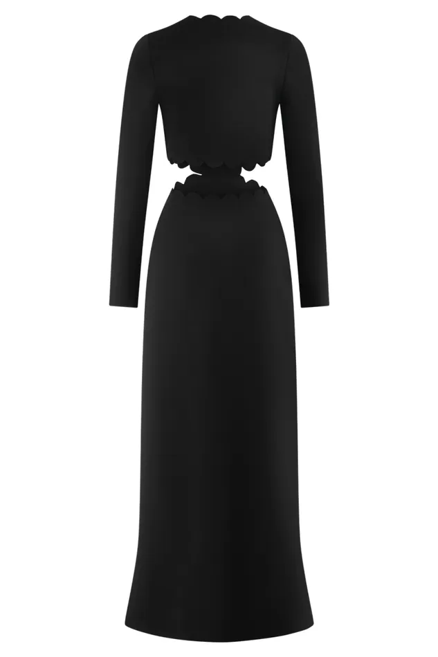 Women Meshki Dresses Cynthia Scalloped Halter Maxi Dress 8211 Black