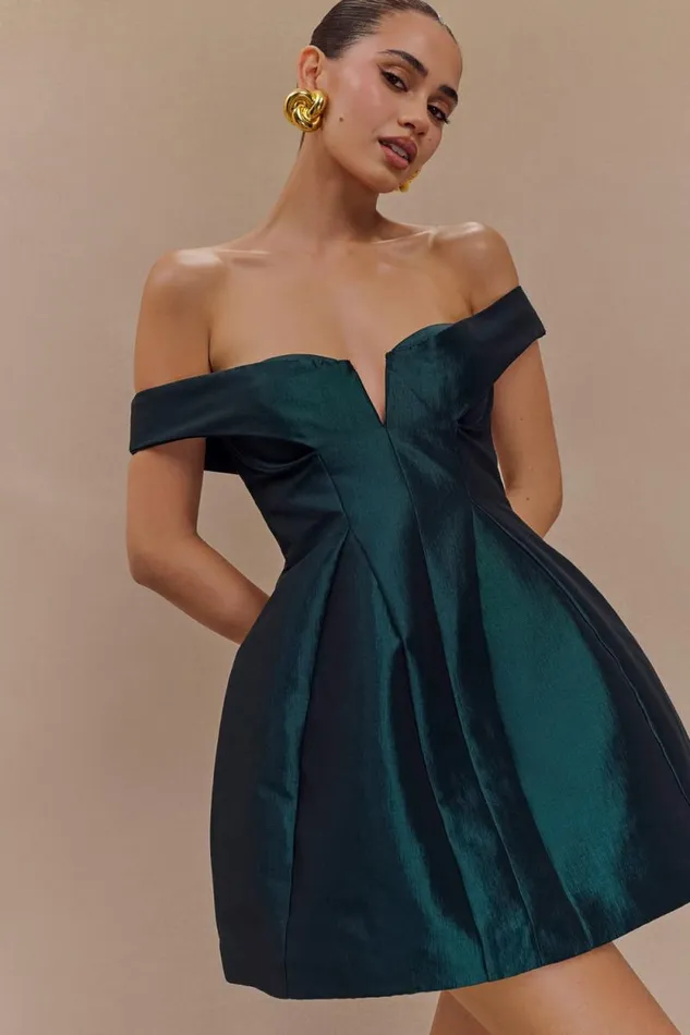 Women Meshki Dresses Diana Off Shoulders Mini Dress 8211 Deep Emerald