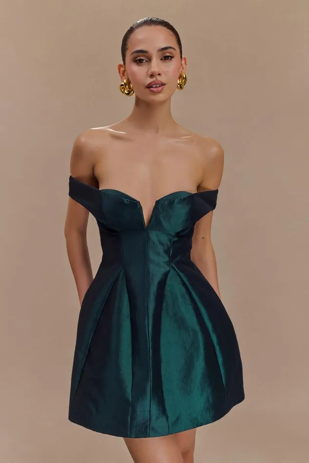 Women Meshki Dresses Diana Off Shoulders Mini Dress 8211 Deep Emerald