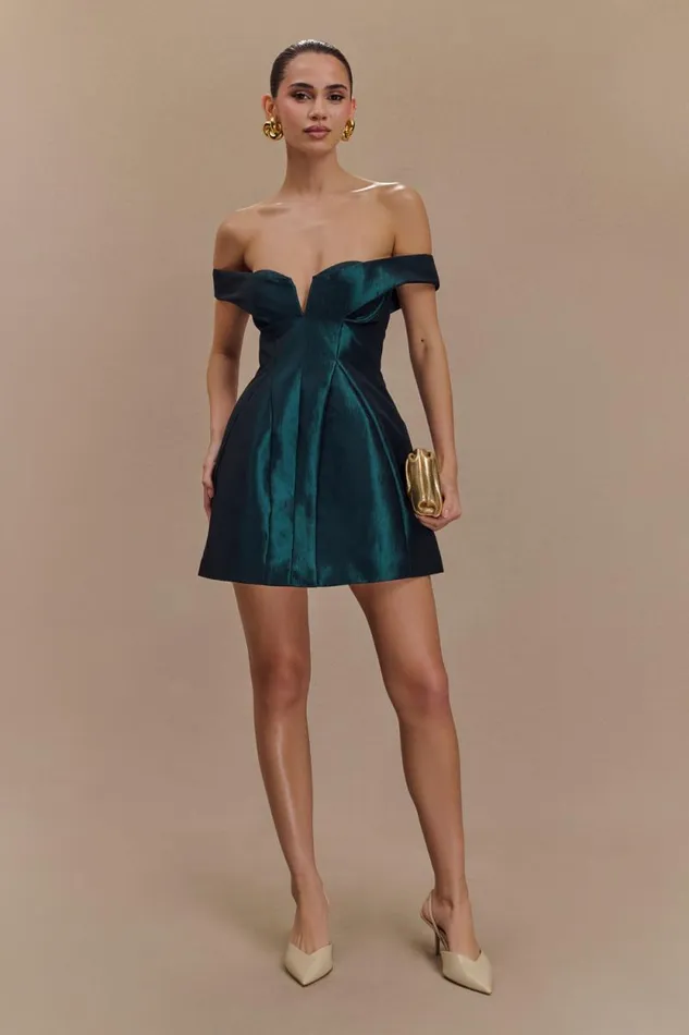 Women Meshki Dresses Diana Off Shoulders Mini Dress 8211 Deep Emerald