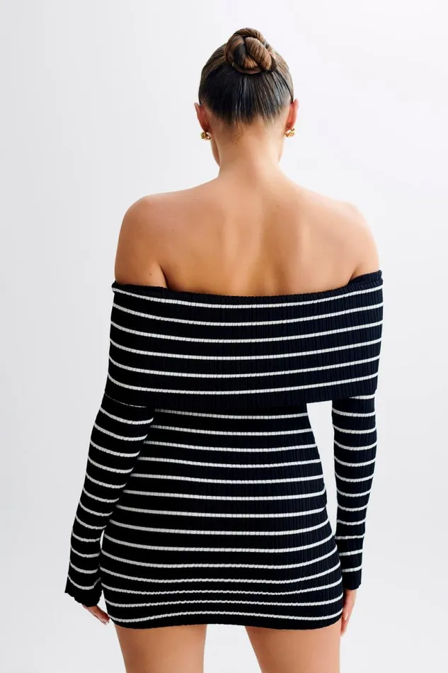 Women Meshki Dresses Dominica Off Shoulder Knit Mini Dress 8211 Black