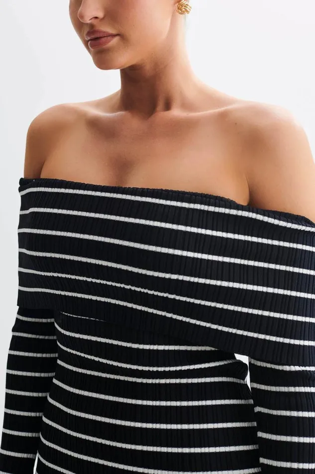 Women Meshki Dresses Dominica Off Shoulder Knit Mini Dress 8211 Black