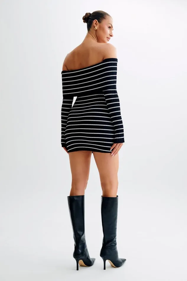 Women Meshki Dresses Dominica Off Shoulder Knit Mini Dress 8211 Black