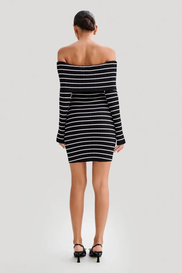 Women Meshki Dresses Dominica Off Shoulder Knit Mini Dress 8211 Black
