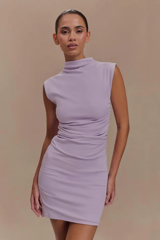 Women Meshki Dresses Elliot High Neck Sleeveless Mini Dress 8211 Lilac