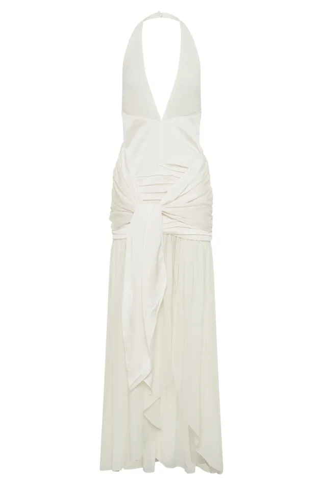 Women Meshki Dresses Graziana Satin Chiffon Plunge Maxi Dress 8211 Ivory