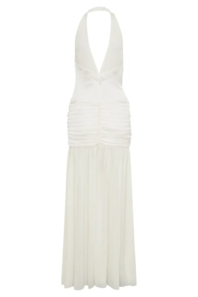 Women Meshki Dresses Graziana Satin Chiffon Plunge Maxi Dress 8211 Ivory