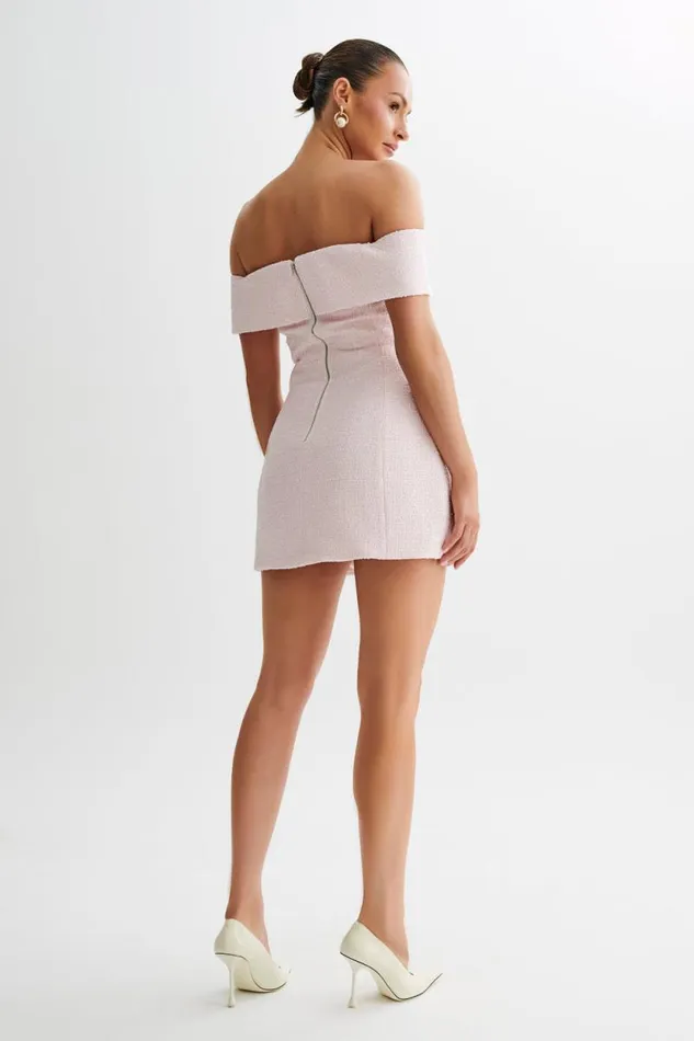 Women Meshki Dresses Helena Tweed Off Shoulder Mini Dress 8211 Pink