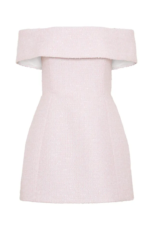 Women Meshki Dresses Helena Tweed Off Shoulder Mini Dress 8211 Pink