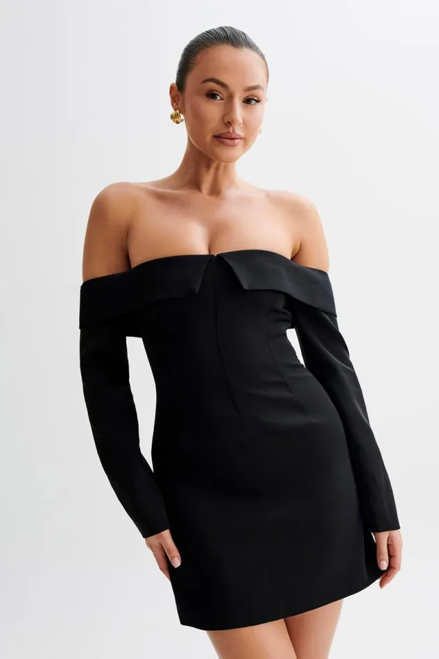 Women Meshki Dresses Hugo Suiting Off Shoulder Mini Dress 8211 Black