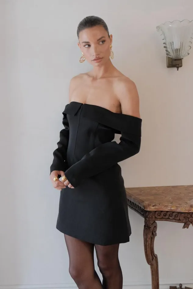 Women Meshki Dresses Hugo Suiting Off Shoulder Mini Dress 8211 Black