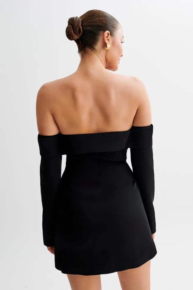 Women Meshki Dresses Hugo Suiting Off Shoulder Mini Dress 8211 Black