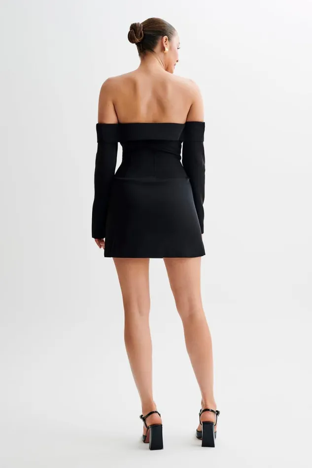 Women Meshki Dresses Hugo Suiting Off Shoulder Mini Dress 8211 Black