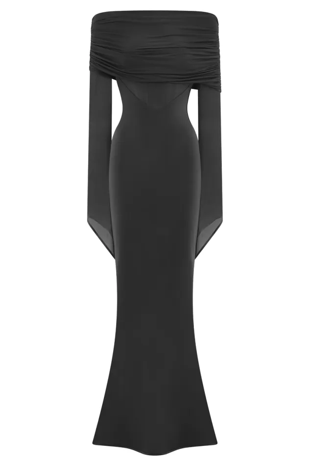 Women Meshki Dresses Kaitlin One Shoulder Slinky And Mesh Maxi Dress 8211 Black