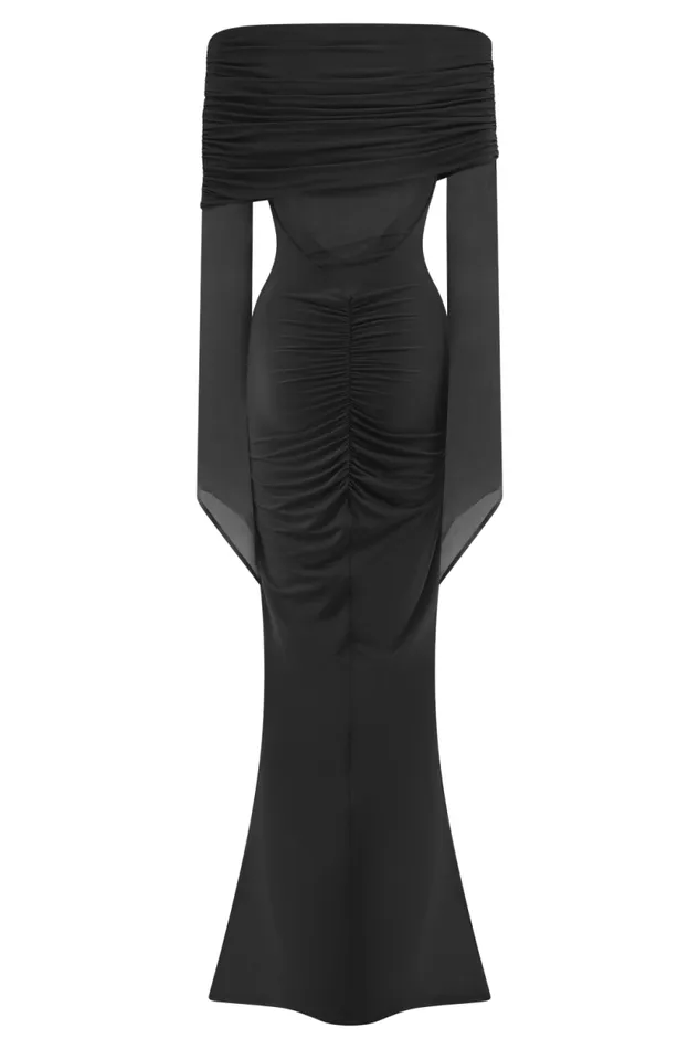 Women Meshki Dresses Kaitlin One Shoulder Slinky And Mesh Maxi Dress 8211 Black