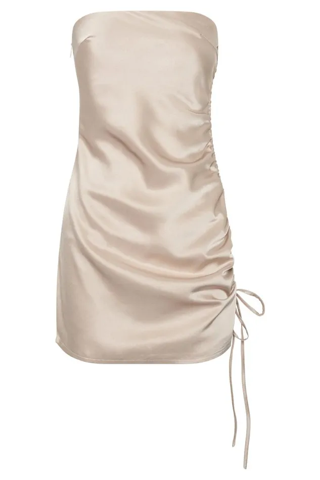 Women Meshki Dresses Katia Strapless Ruched Side Mini Dress 8211 Champagne