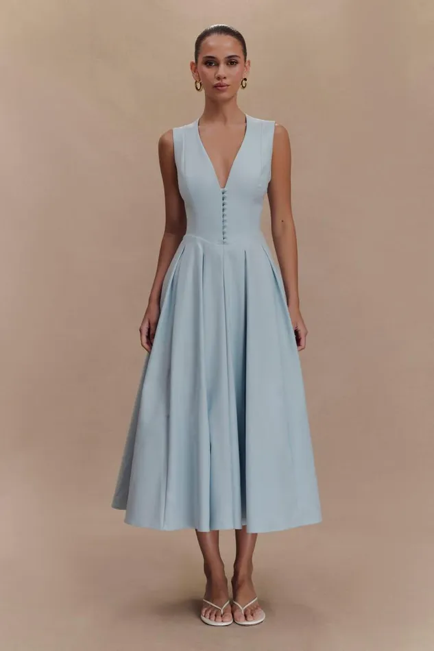 Women Meshki Dresses Keely Cotton Sleeveless Midi Dress 8211 Sky Blue