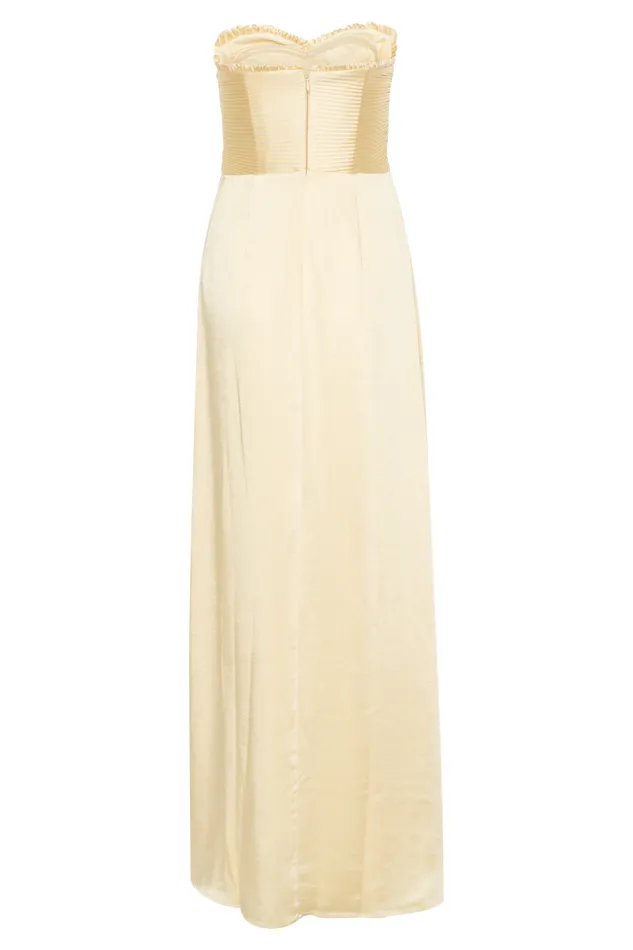 Women Meshki Dresses Larissa Satin Maxi Dress With Ruched Petals 8211 Lemon