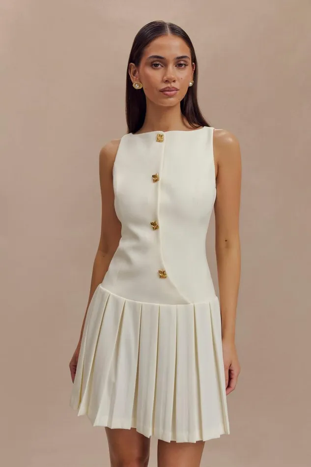 Women Meshki Dresses Mackenzie Sleeveless Pleated Mini Dress 8211 Ivory