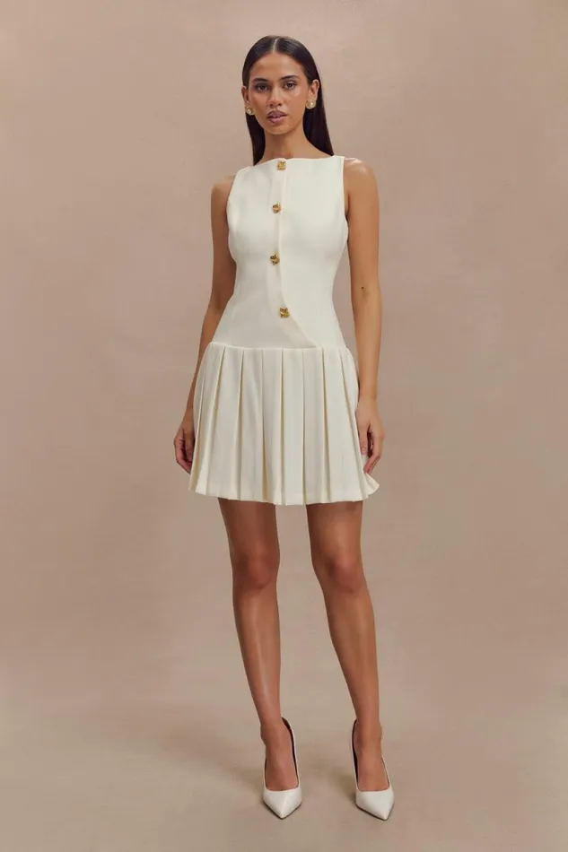 Women Meshki Dresses Mackenzie Sleeveless Pleated Mini Dress 8211 Ivory