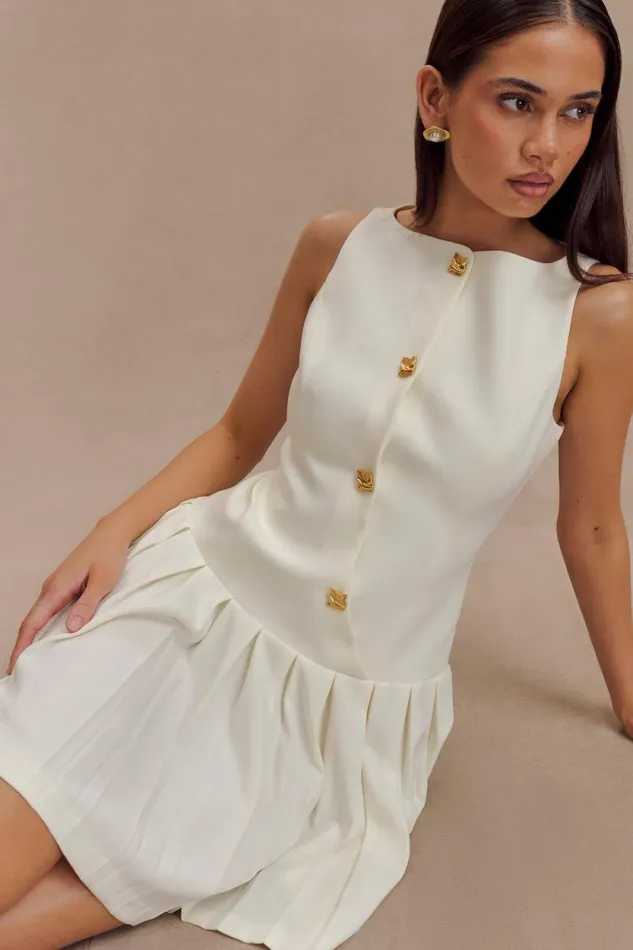 Women Meshki Dresses Mackenzie Sleeveless Pleated Mini Dress 8211 Ivory