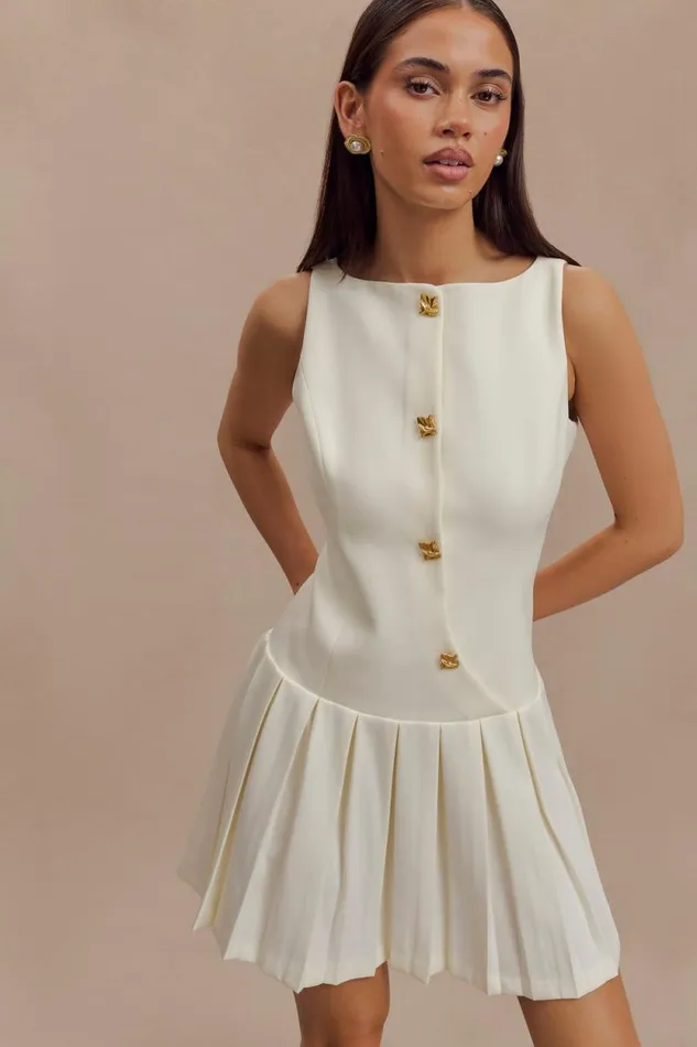 Women Meshki Dresses Mackenzie Sleeveless Pleated Mini Dress 8211 Ivory