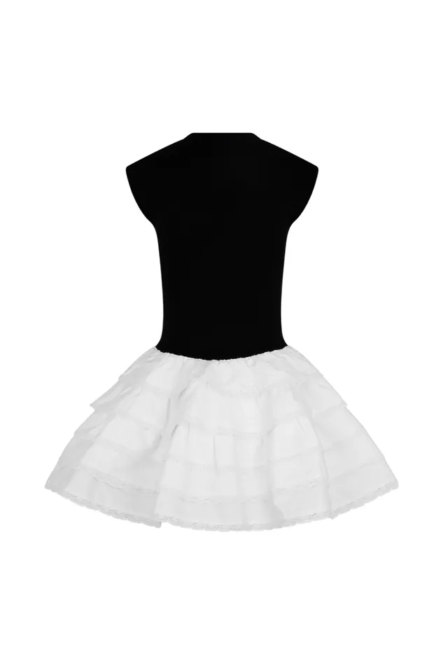 Women Meshki Dresses Maeve Contrast Ruffle Knit Mini Dress 8211 BlackWhite