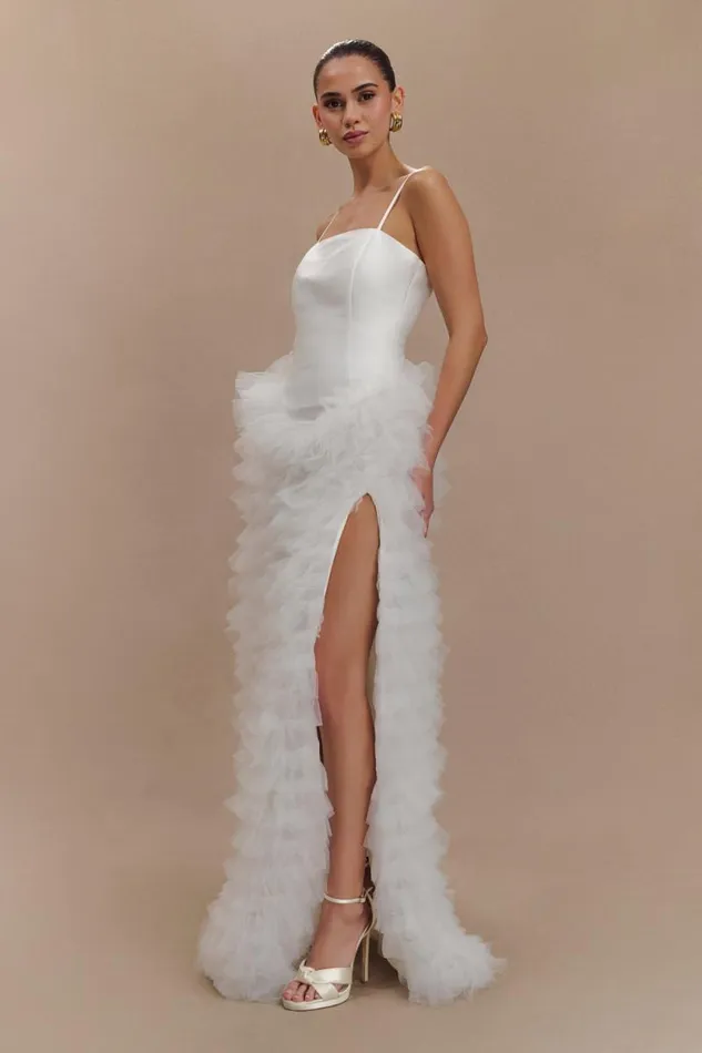 Women Meshki Dresses Magnolia Tiered Ruffle Maxi Dress 8211 Ivory