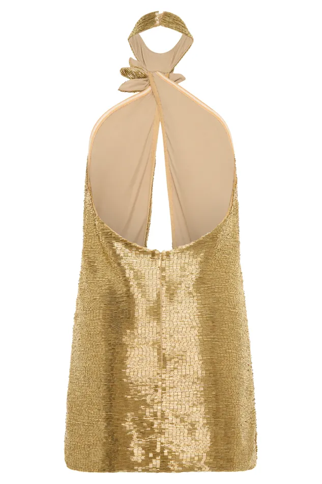 Women Meshki Dresses Nylah Beaded Halter Mini Dress 8211 Gold