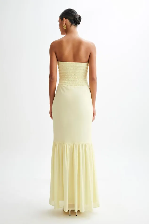 Women Meshki Dresses Olivette Strapless Chiffon Maxi Dress 8211 Lemon Sherbet
