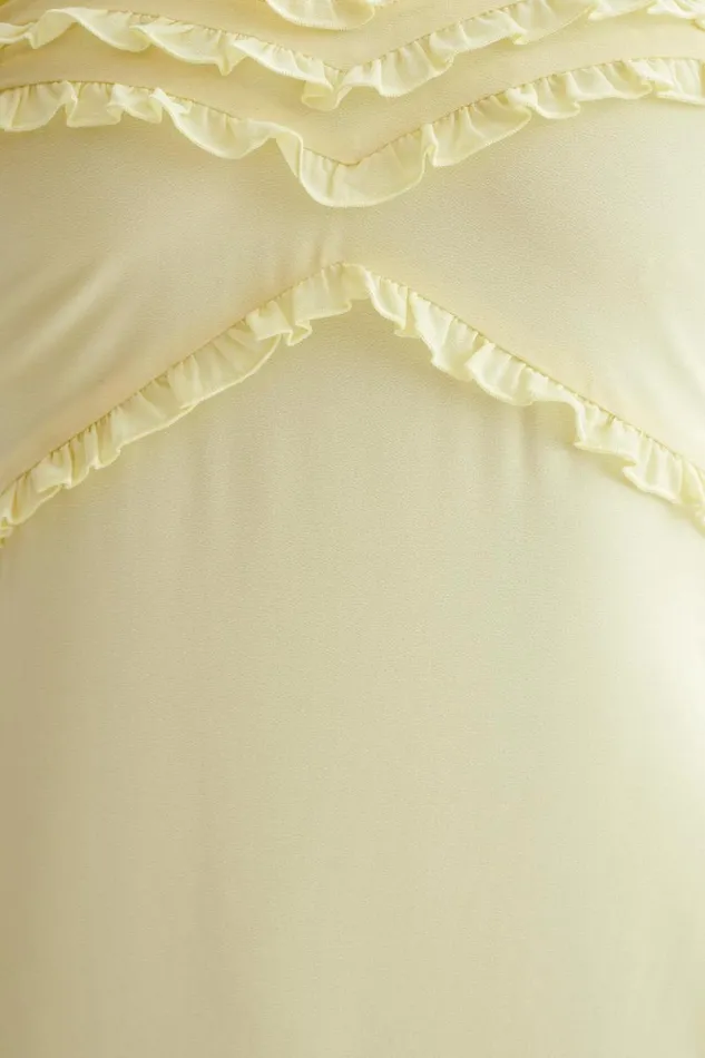 Women Meshki Dresses Olivette Strapless Chiffon Maxi Dress 8211 Lemon Sherbet