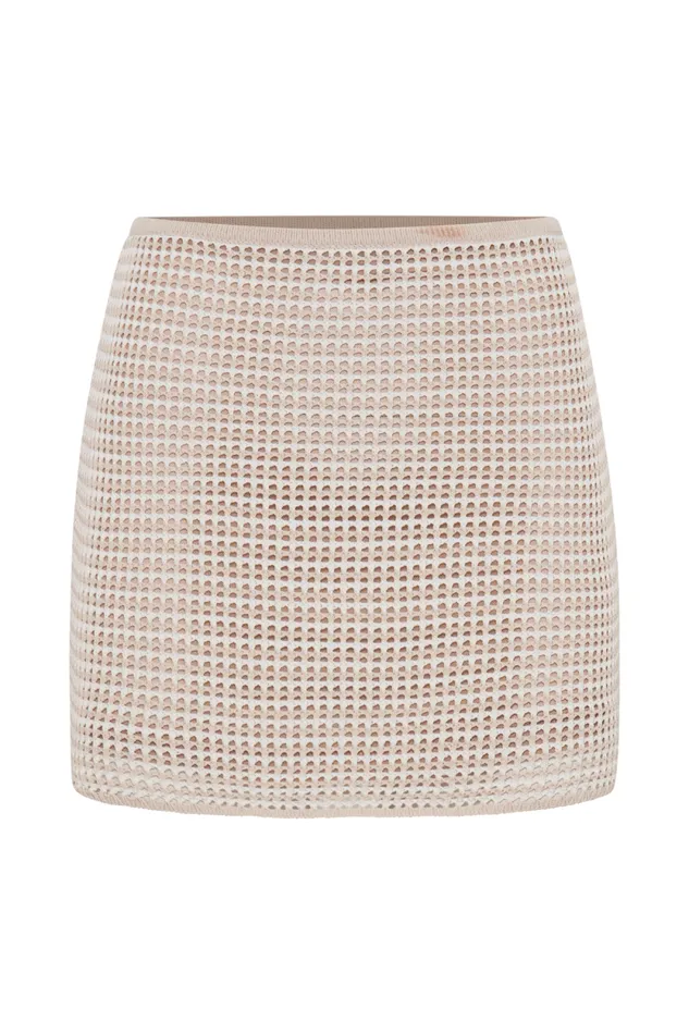 Women Meshki Dresses Omarosa Stripe Knit Mini Skirt 8211 TanWhite