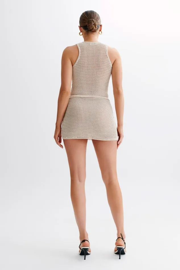 Women Meshki Dresses Omarosa Stripe Knit Mini Skirt 8211 TanWhite