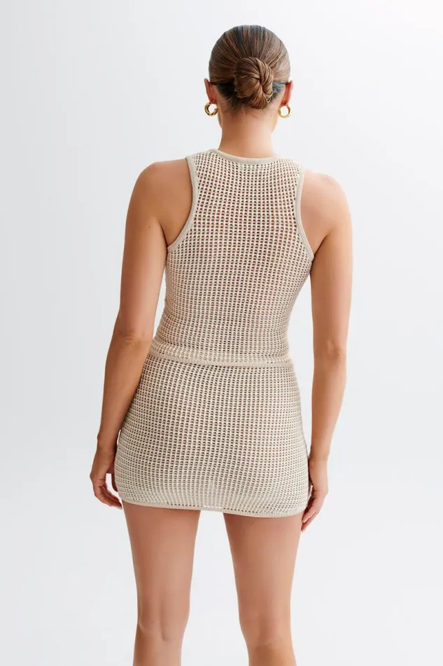 Women Meshki Dresses Omarosa Stripe Knit Mini Skirt 8211 TanWhite