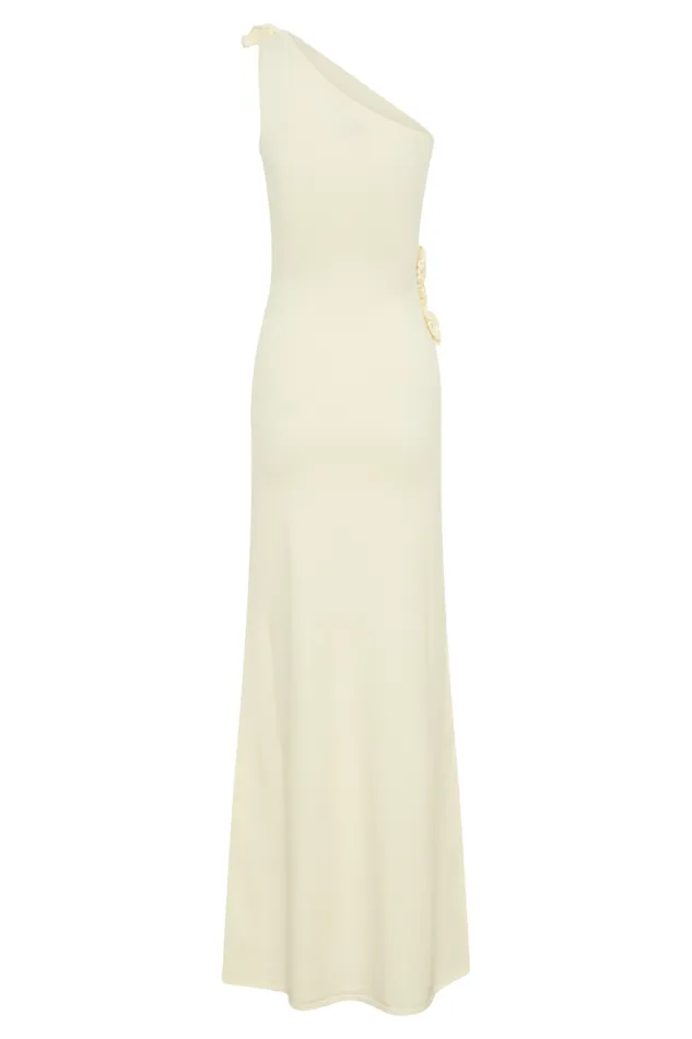 Women Meshki Dresses Paloma One Shoulder Knit Maxi Dress With Flowers 8211 Ivory