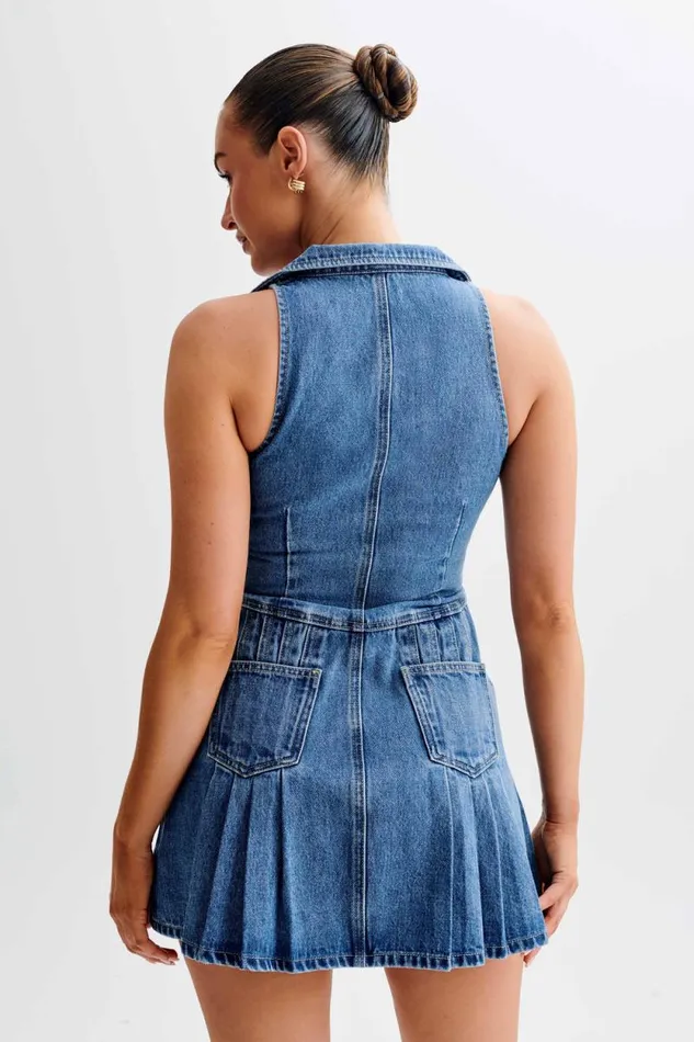Women Meshki Dresses Porter Collared Denim Mini Dress 8211 70039S Blue