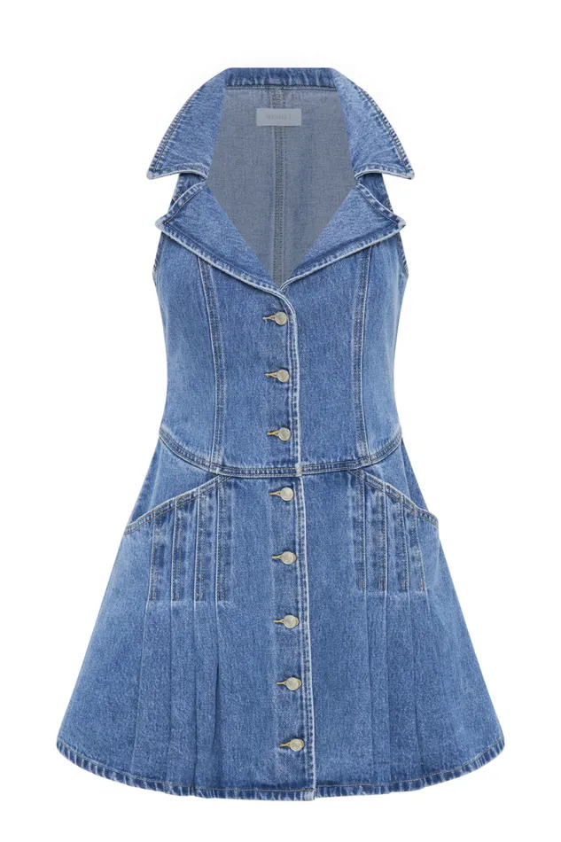 Women Meshki Dresses Porter Collared Denim Mini Dress 8211 70039S Blue