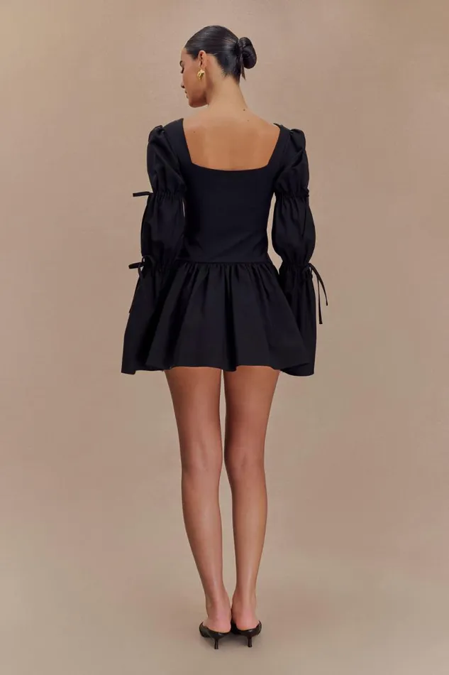 Women Meshki Dresses Raine Long Sleeve Cotton Mini Dress 8211 Black